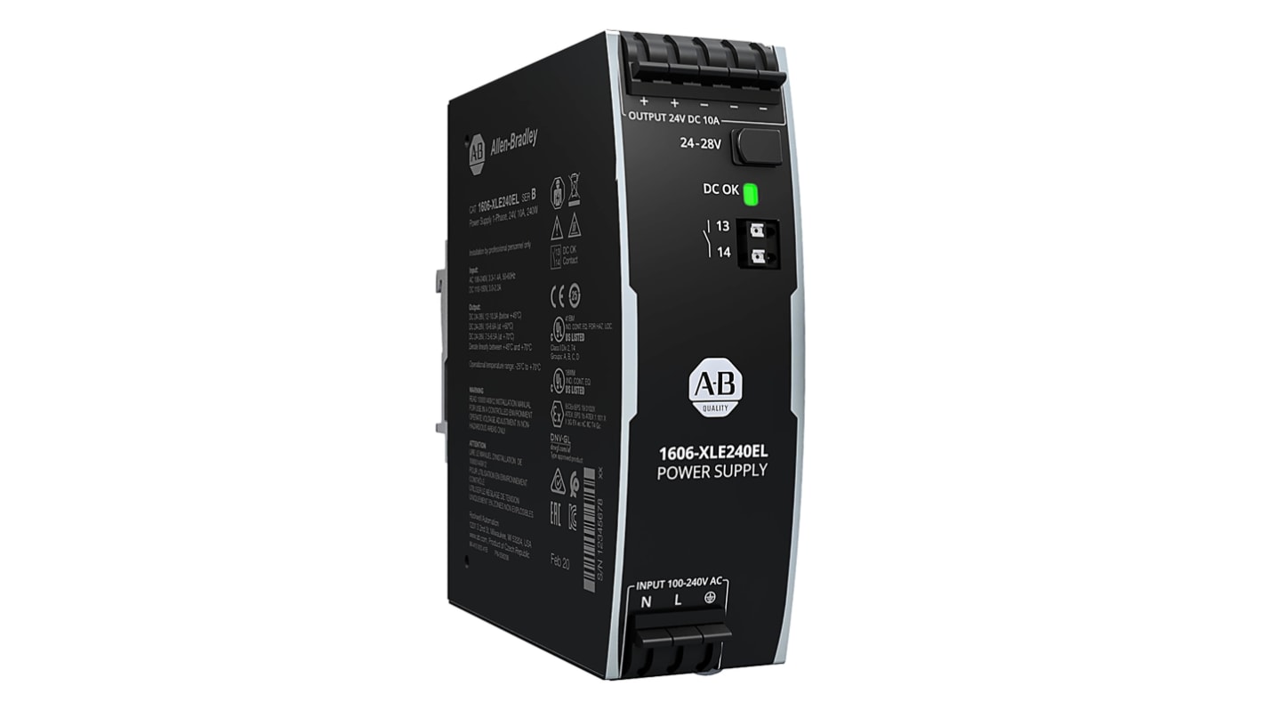 Alimentation pour rail DIN Rockwell Automation, série 1606, 24V c.c.out 10A