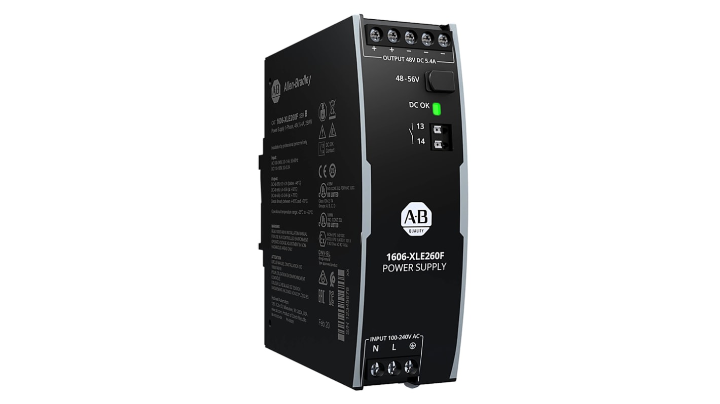 Alimentation pour rail DIN Rockwell Automation, série 1606, 48V c.c.out 5.4A