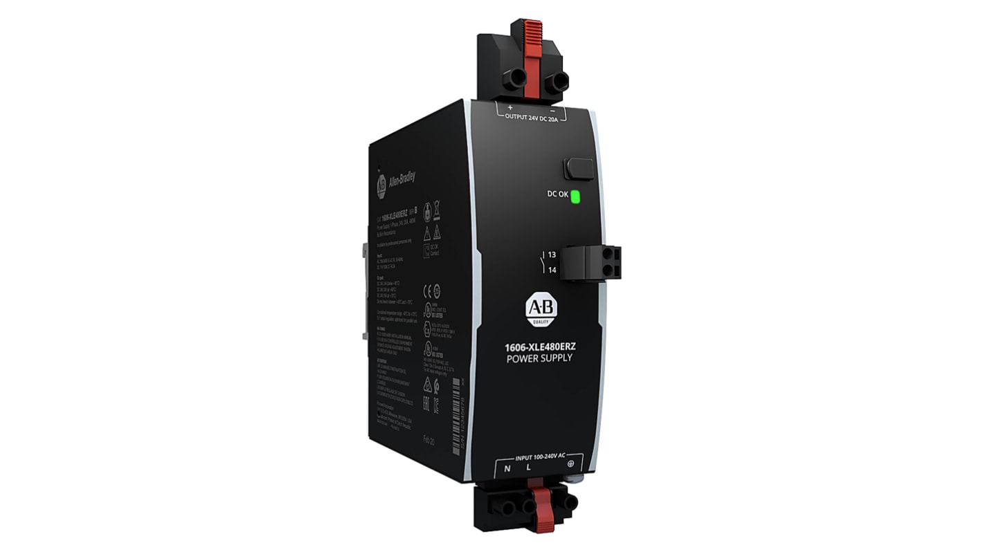 Alimentation pour rail DIN Rockwell Automation, série 1606, 24V c.c.out 20A, 100 → 240 V ac, 110 → 150 V