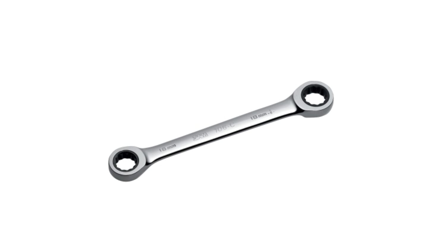 SAM 106C Series Ratchet Spanner, 14mm, Metric, Height Safe, Double Ended, 181 mm Overall, No