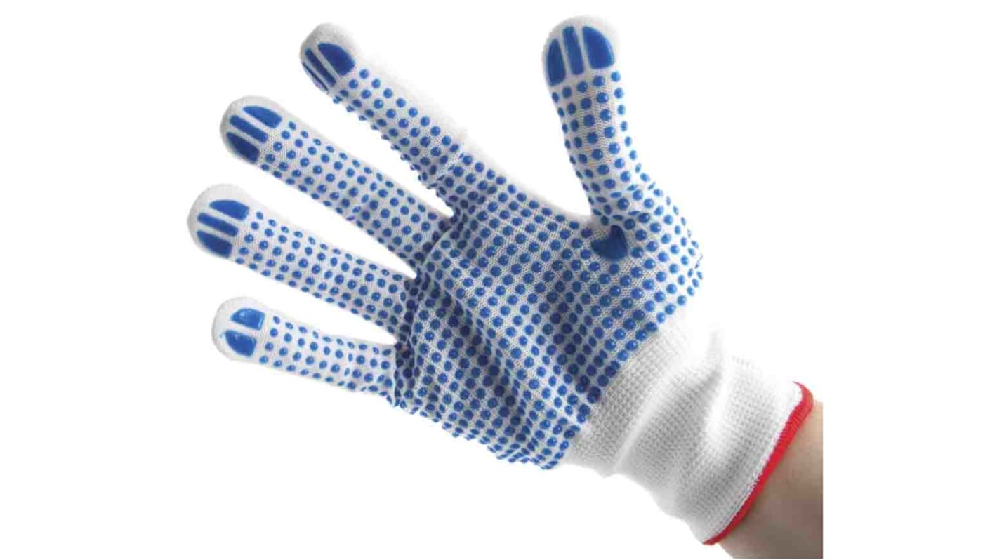 Reldeen White Polyester General Purpose Work Gloves, Size 9, Large, PVC Coating