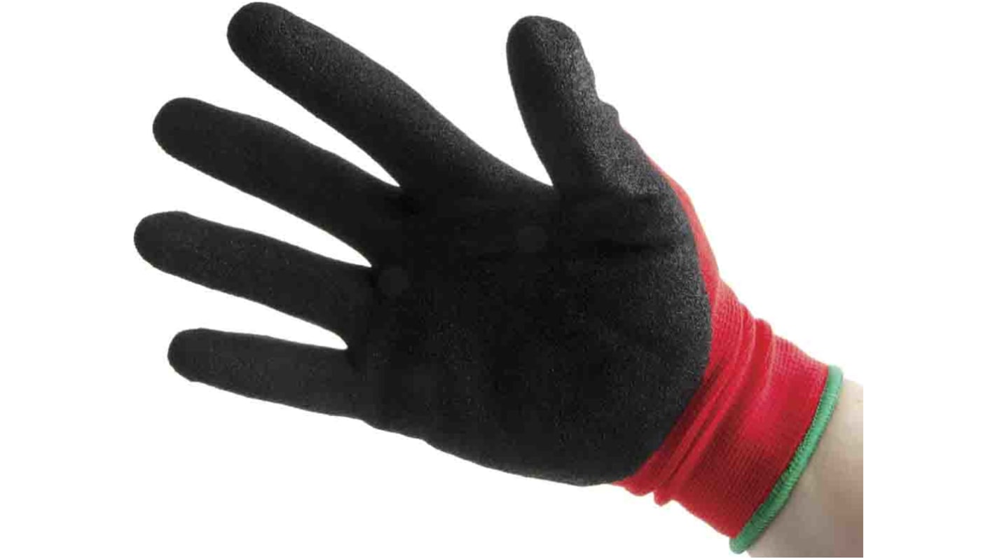 Reldeen Black/Red Polyester General Purpose Gloves, Size 7, Small, Nitrile Foam Coating