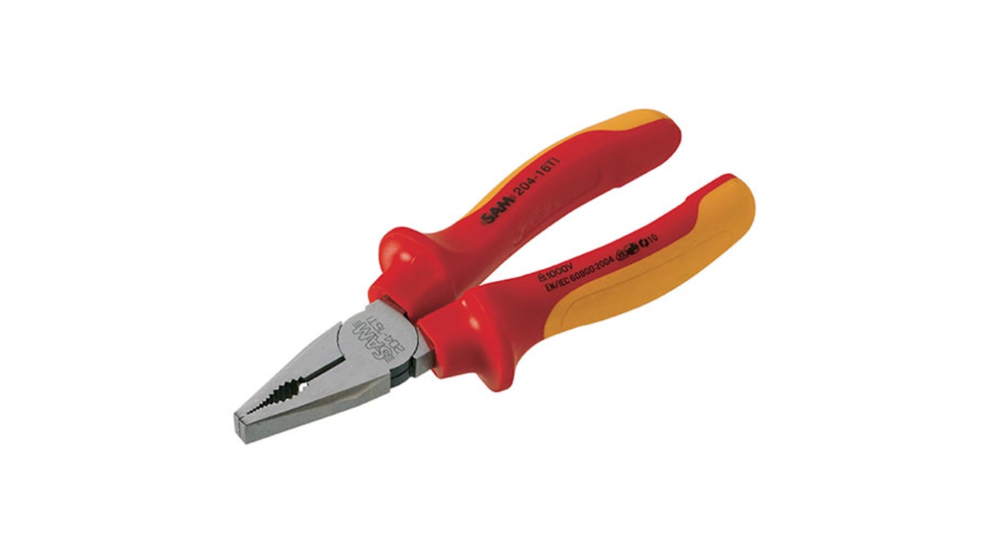 SAM Combination Pliers, 185 mm Overall, Straight Tip, 37mm Jaw