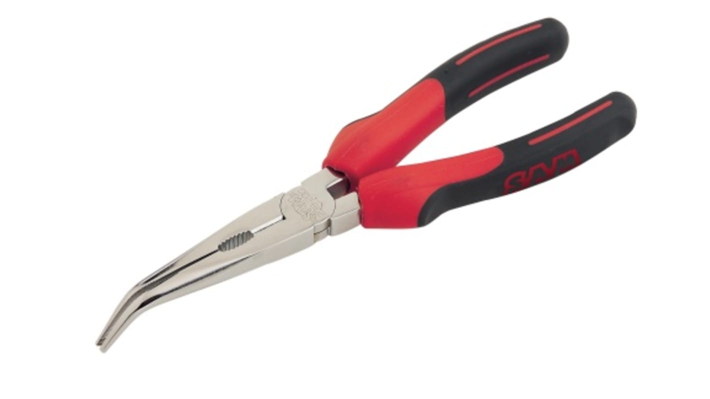 SAM Long Nose Pliers, 200 mm Overall, Bent Tip, 73mm Jaw