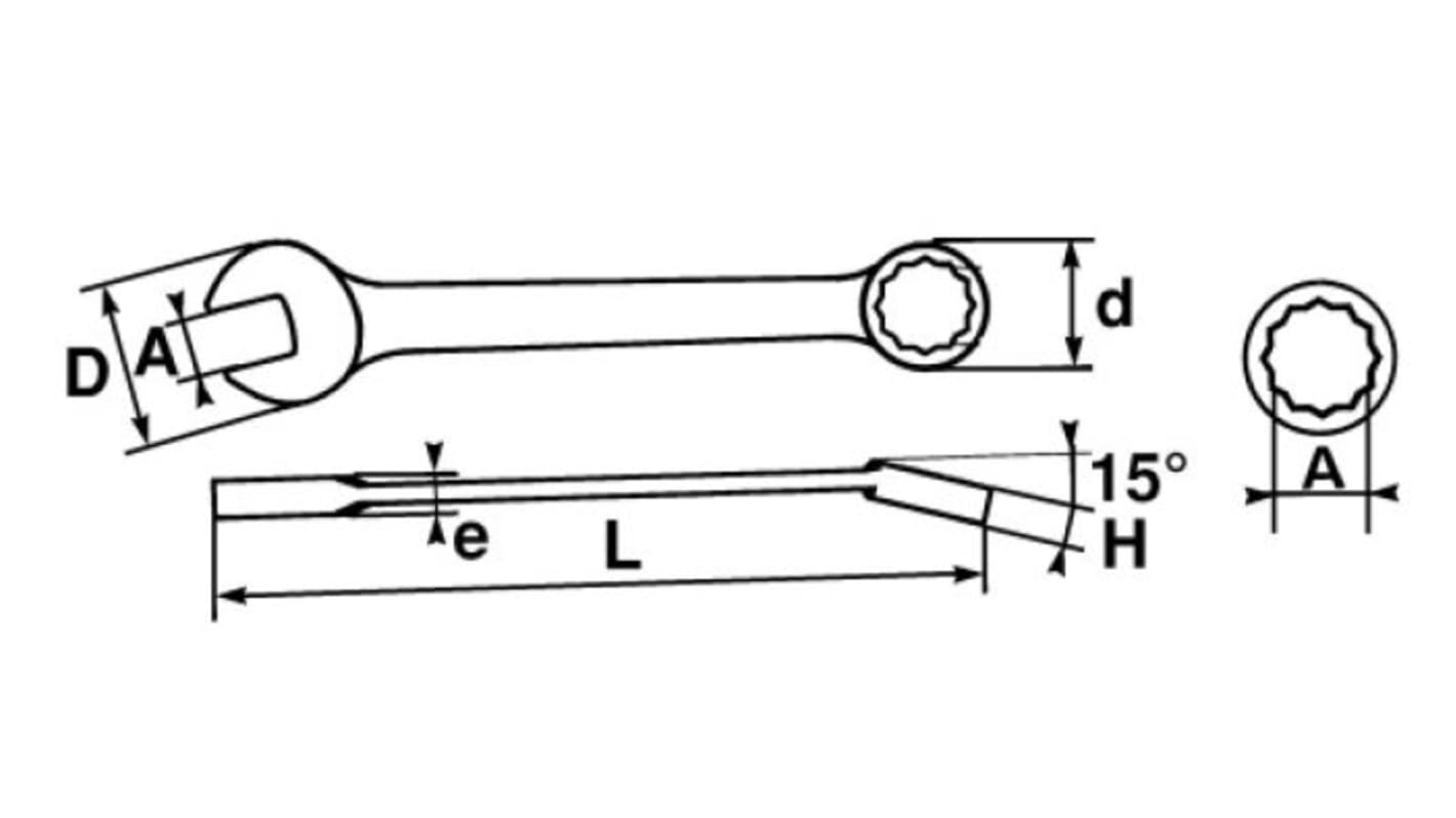 SAM, SW 15 mm, SW 19/32Zoll Ring-Maulschlüssel doppelseitig, höhensicher, Länge 178 mm