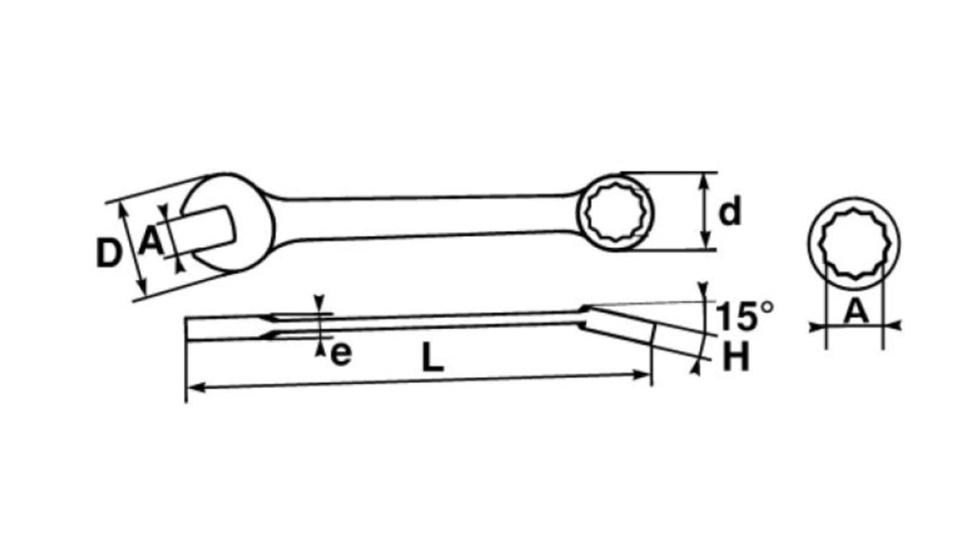 SAM, SW 21 mm, SW 53/64Zoll Ring-Maulschlüssel doppelseitig, höhensicher, Länge 230 mm