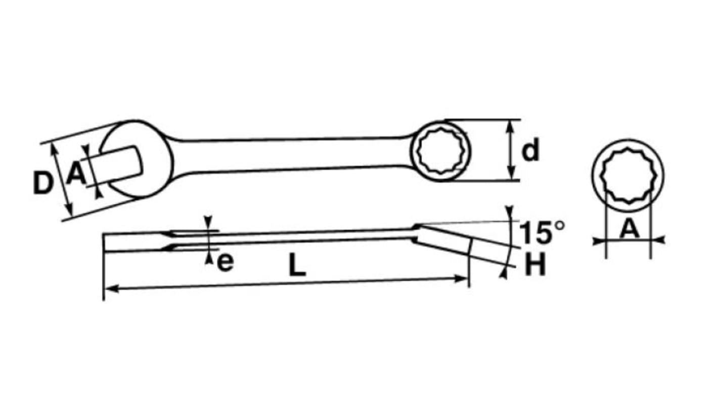 SAM, SW 24 mm, SW 15/16Zoll Ring-Maulschlüssel doppelseitig, höhensicher, Länge 264 mm