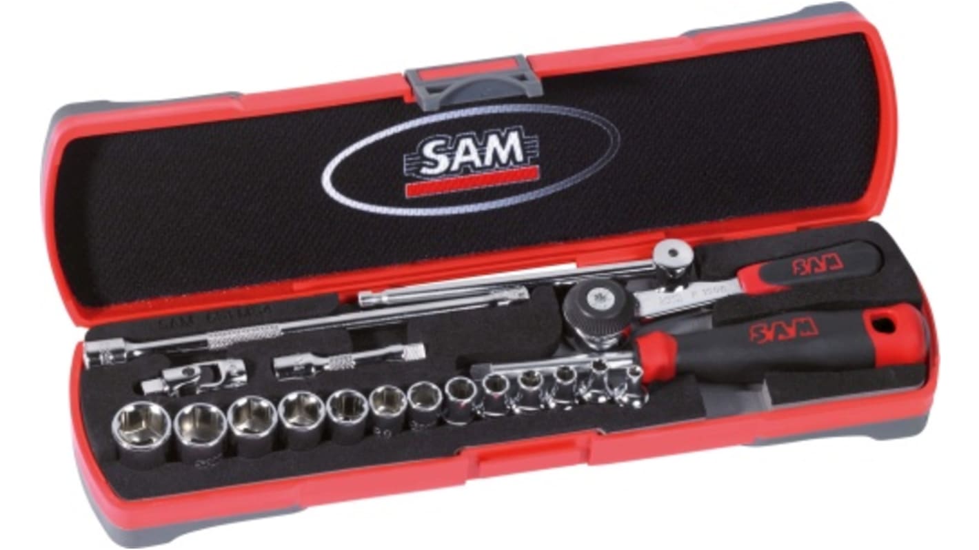 SAM 19-Piece Metric 1/4 in Standard Socket Set with Ratchet, 6 point