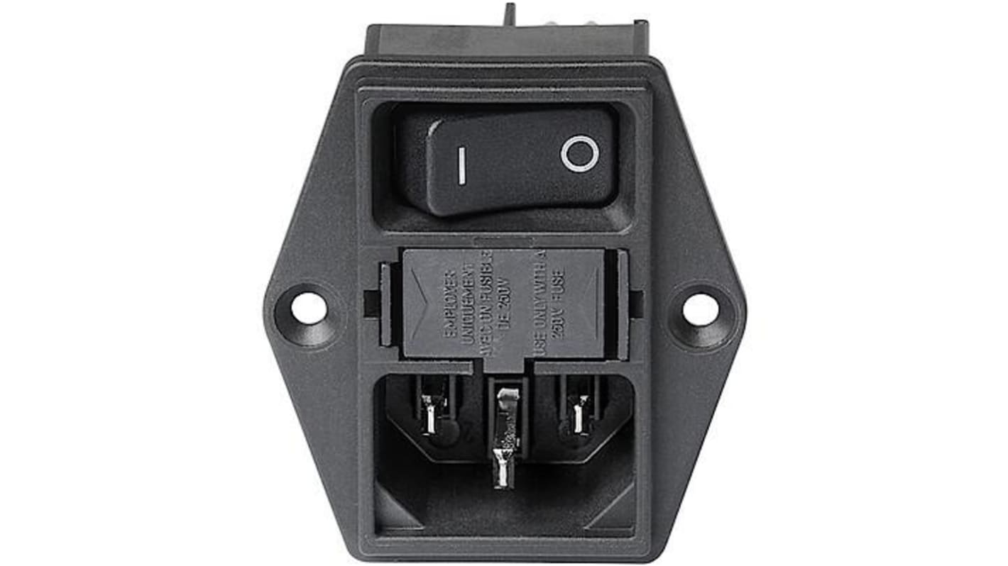 Conector IEC C14 macho Schurter, Recto, Montaje en Panel, 250 V, 10A de 17.8 x 11.1mm