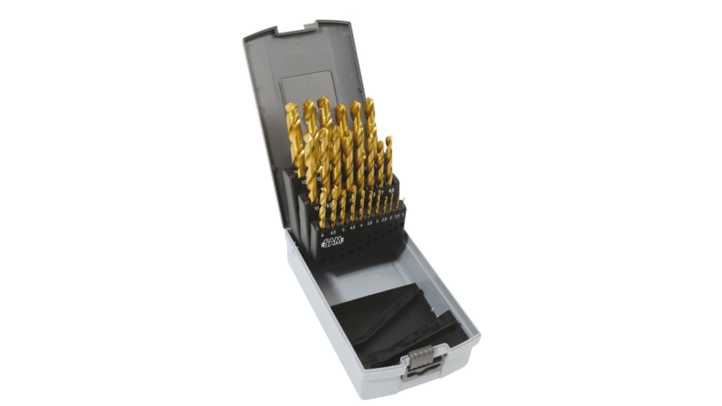 SAM 25-Piece Twist Drill Bit Set for Metal, 13mm Max, 1mm Min