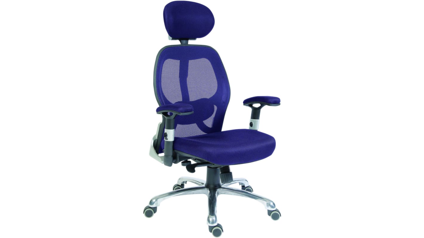 Chaise de bureau RS PRO, dossier inclinable, accoudoirs rabattables, Hauteur d'assise 43 → 55cm, Bleu