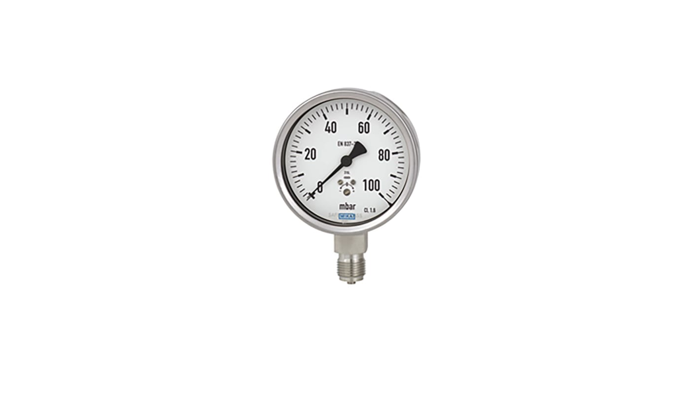 WIKA G 1/2 Analogue Pressure Gauge 0.06bar Bottom Entry, 9858598, 0bar min., 632.50