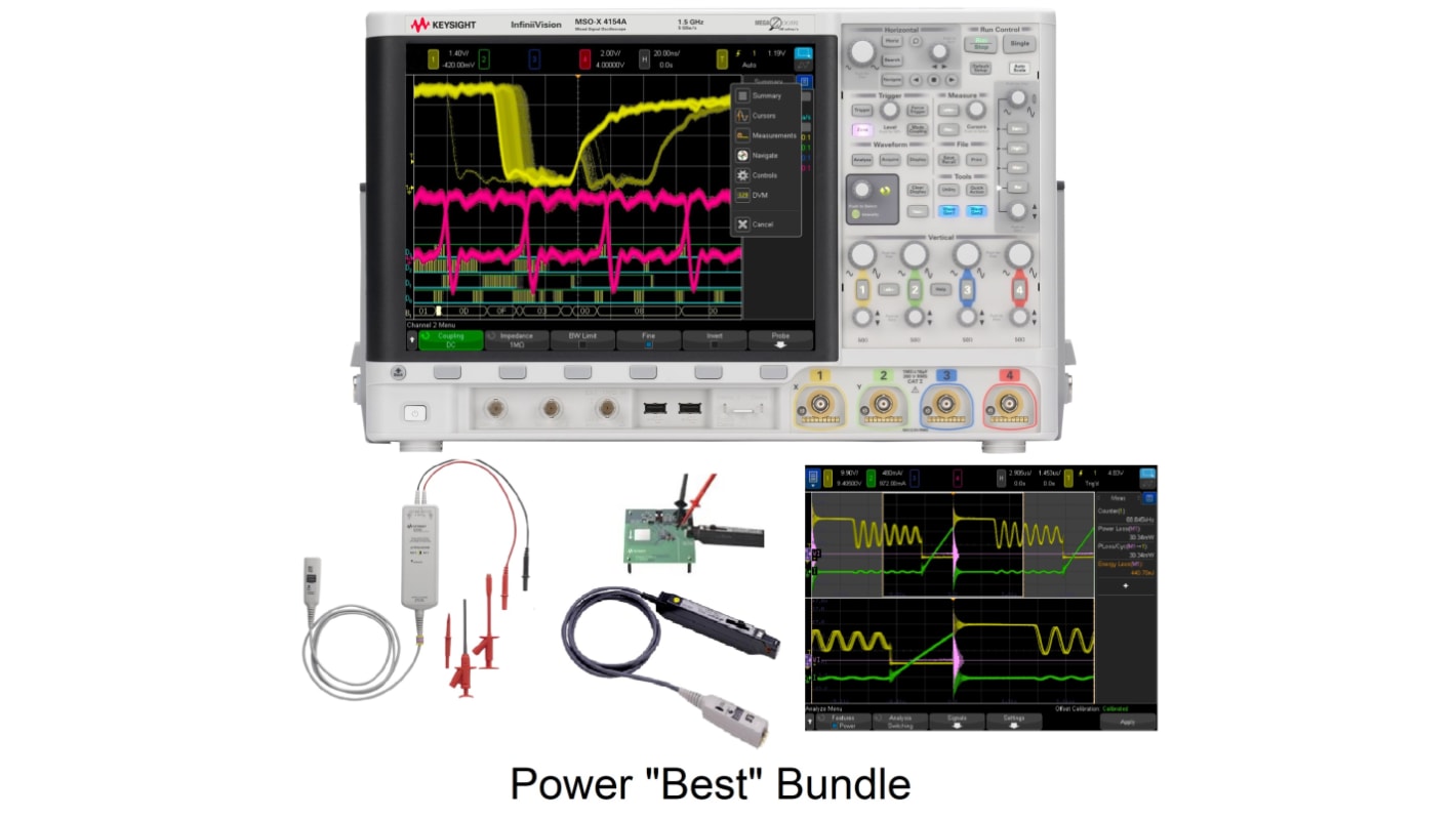 Keysight Technologies MSOX4154PWR Power Best Bundle Series Analogue Bench Oscilloscope, 4 Analogue Channels, 1.5GHz, 16