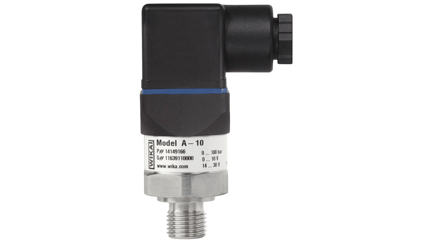 Sensor de presión manométrica WIKA, 0bar → 0.1bar, 14 → 30 V., salida 0 → 10 V., IP65
