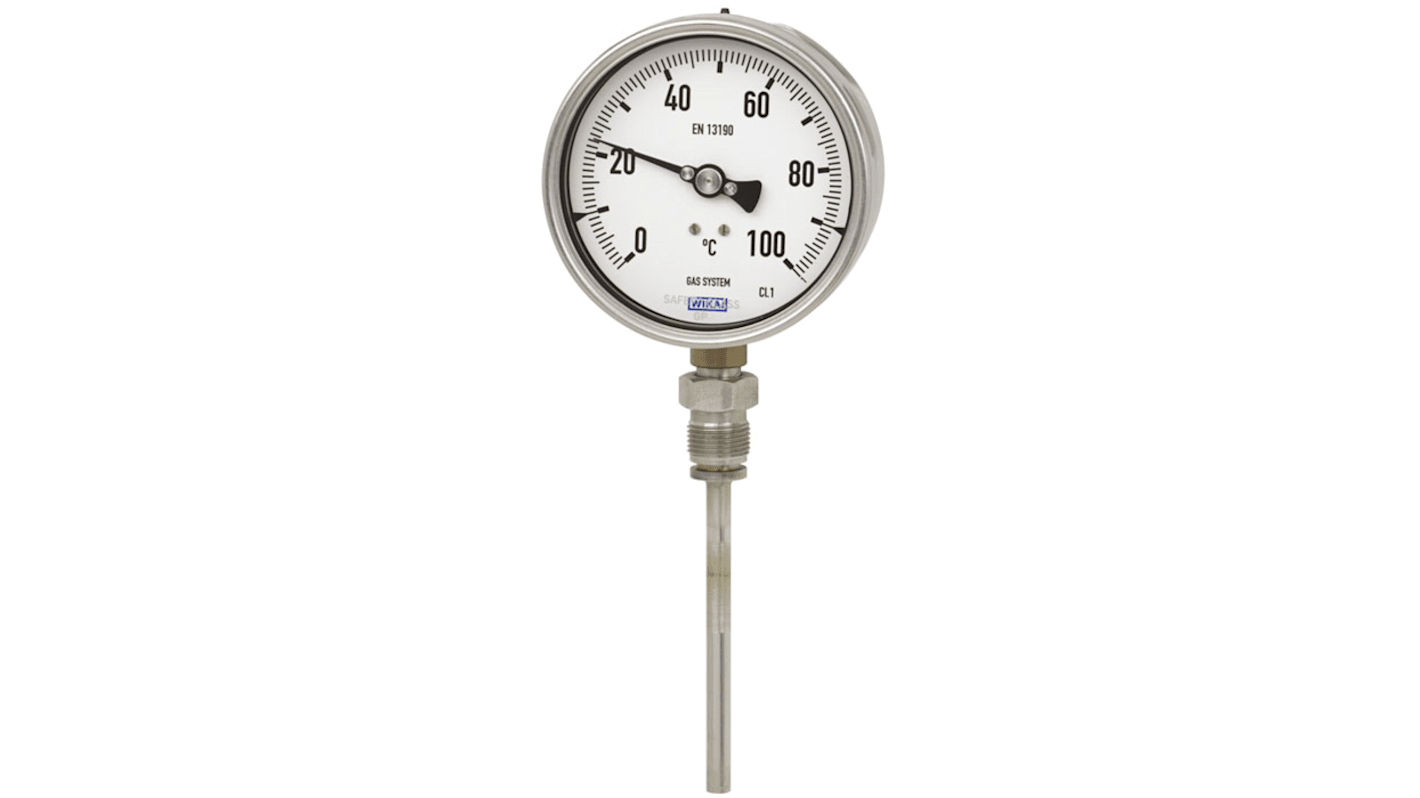 Thermomètre à aiguille WIKA F73, 200 °C max, , Ø cadran 100mm