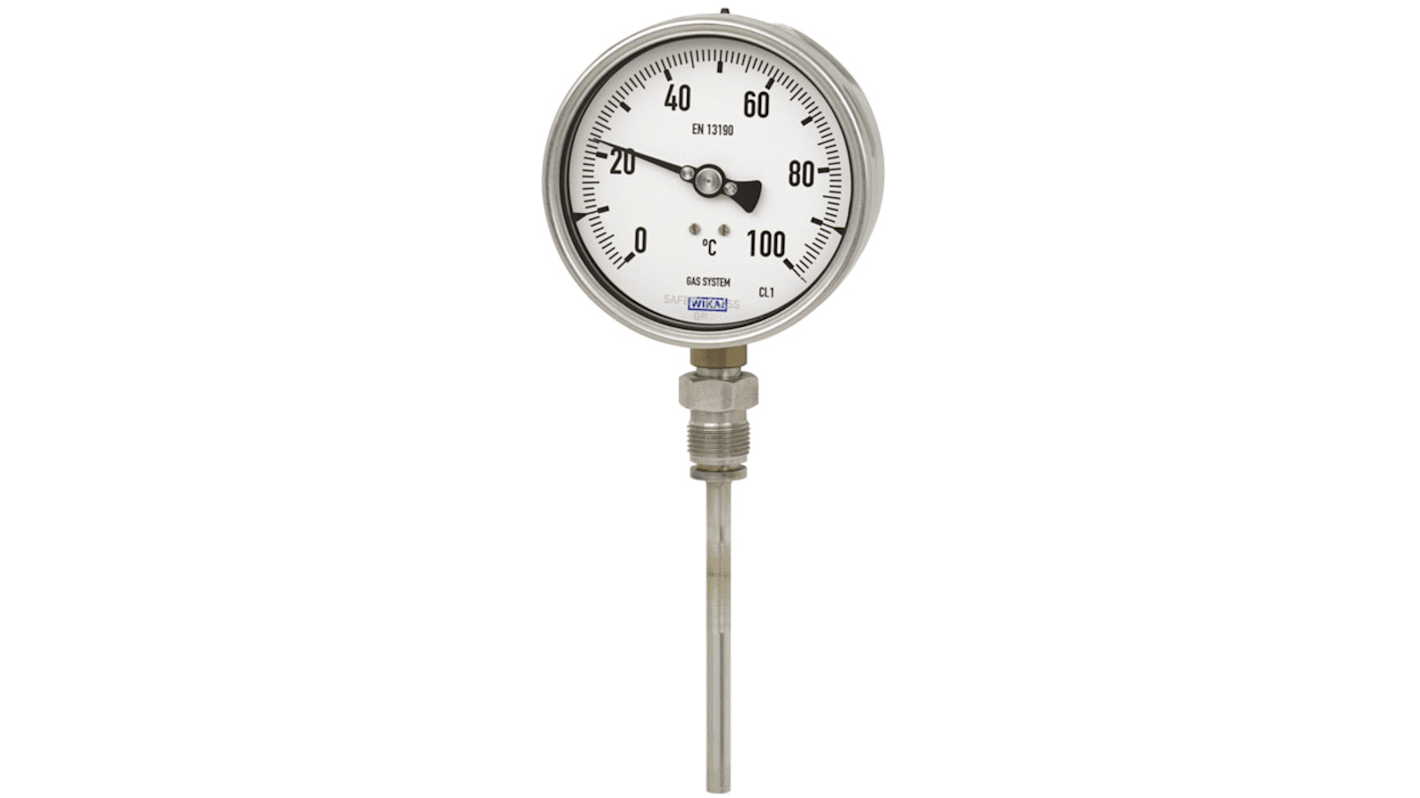 WIKA Zeigerthermometer Rundes Ziffernblatt, 0 → 160 °C, Skalen-Ø 100mm