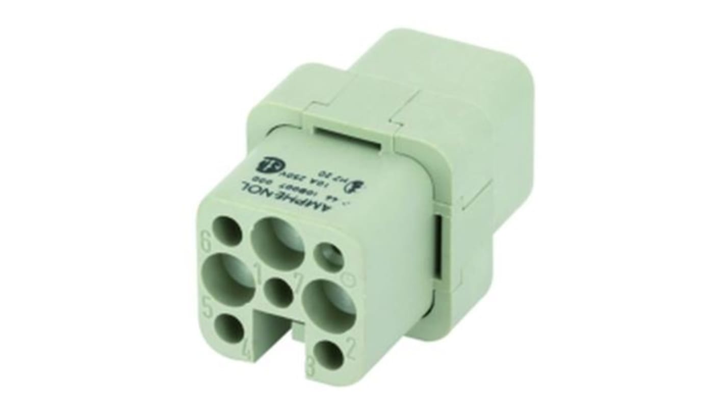 Amphenol Industrial Heavy Duty Power Connector Insert, 10A, Female, Heavy Mate C146 Series, 8 Contacts