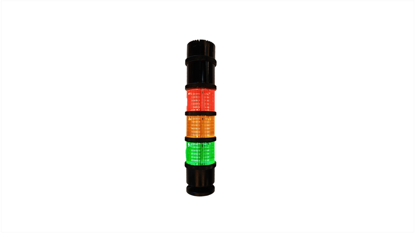 RS PRO LED Signalturm 3-stufig Linse Rot/Grün/Gelb LED Orange, Grün, Rot Verschiedene Lichteffekte Multifunktion