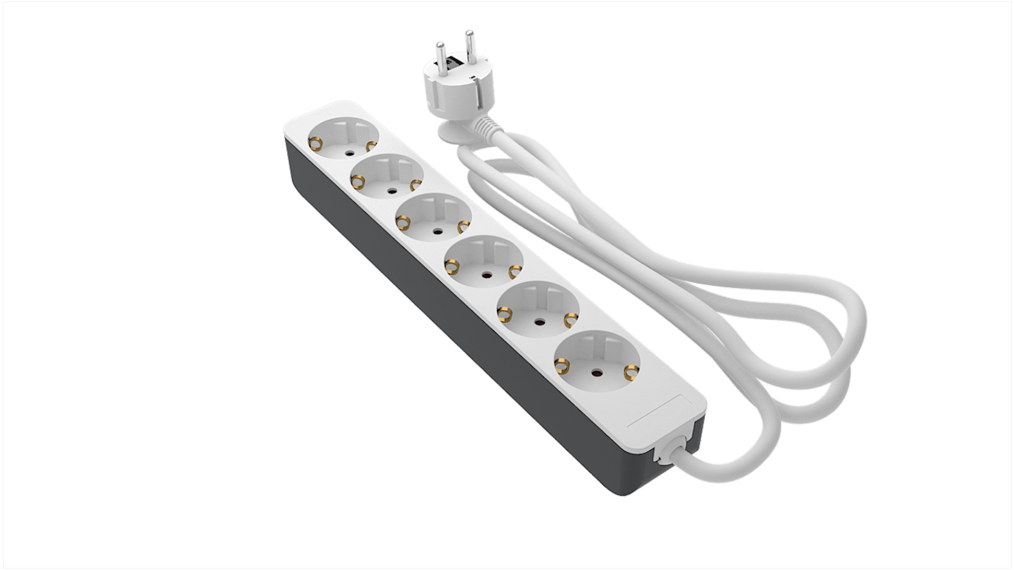 RS PRO Kabeltrommeln, 2m, 6-fach, Schutzkontakt-Stecker IP20 250 V