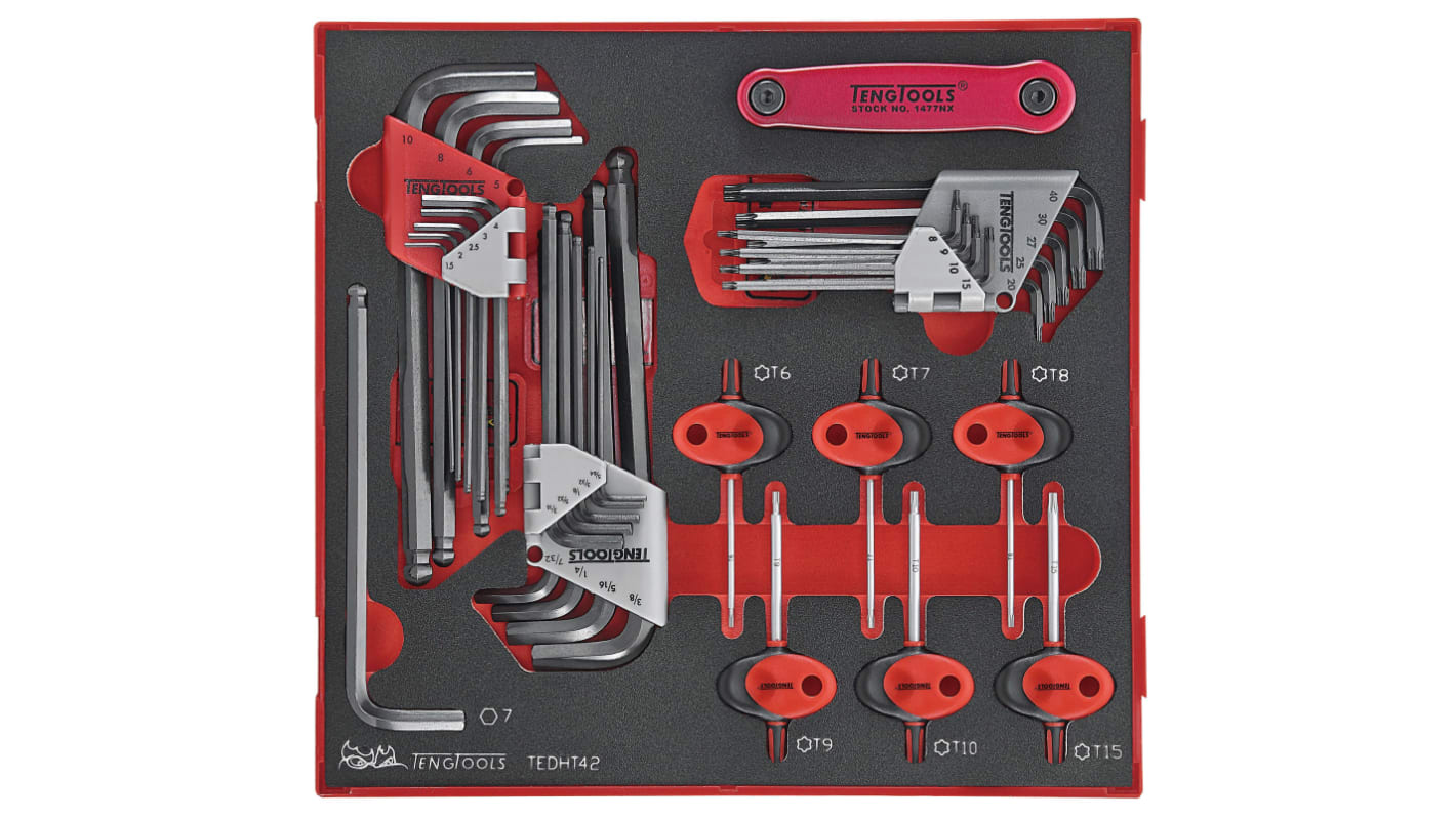 Set chiavi esagonali a L Teng Tools, 42 pezzi, Imperiale/Metrico[Blank], 1.5 → 10 mm, 5/64 → 3/8", T6