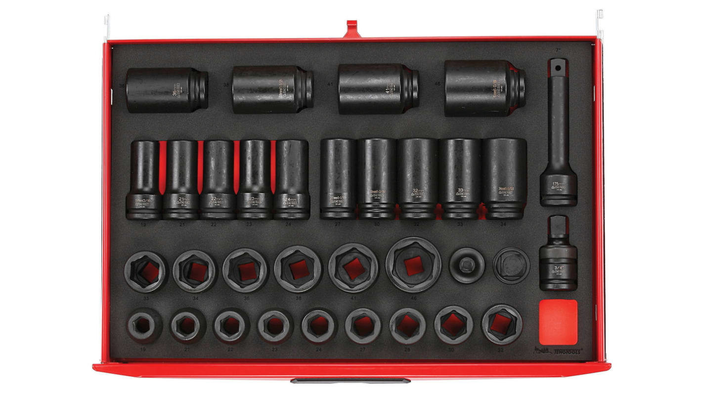 Teng Tools Metric 3/4 in Deep Impact Socket/Standard Impact Socket Set , 6 point