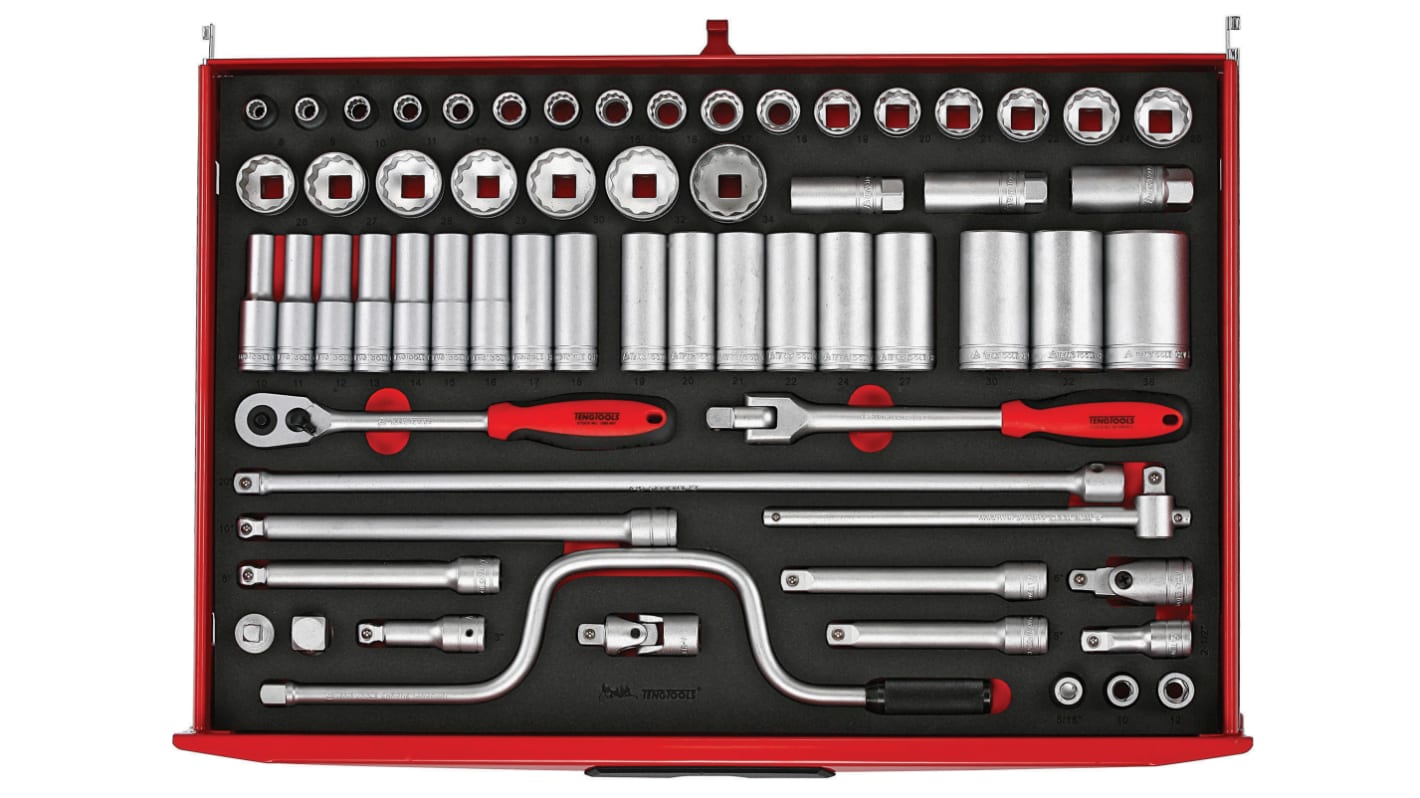 TTESK63 Teng Tools 63Piece Metric 1/2 in Deep Socket/Standard Socket Set with Ratchet, 12