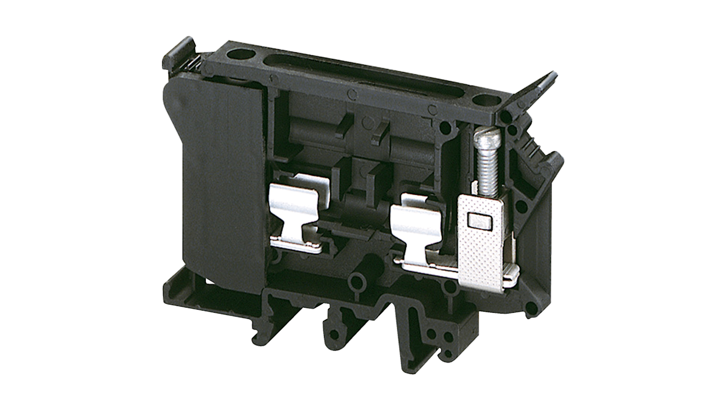 Bloc de jonction rail DIN à fusible Schneider Electric TRV, 16mm², A visser, Noir