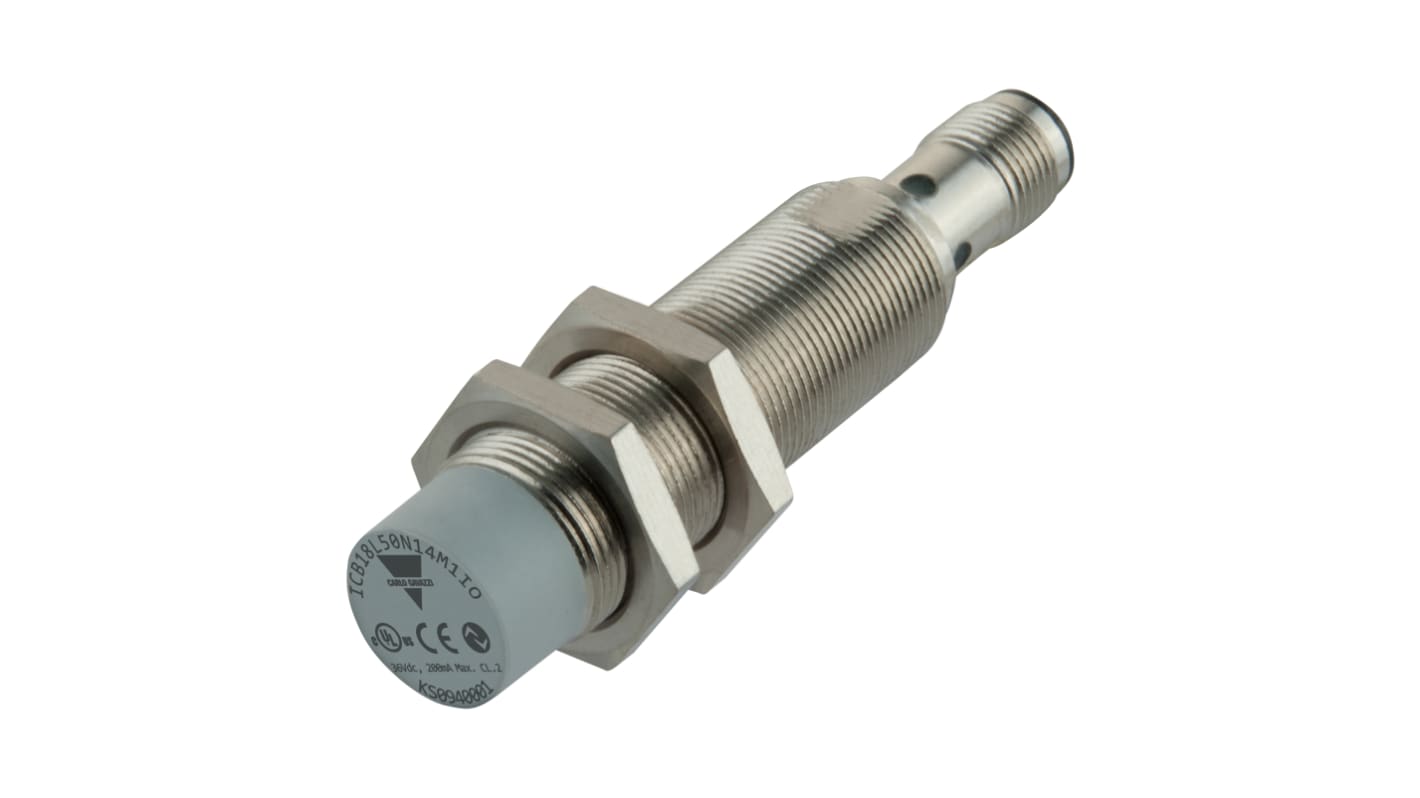 Carlo Gavazzi Inductive Barrel-Style Proximity Sensor, M18 x 1, 14 mm Detection, PNP Output, 36 V, IP67