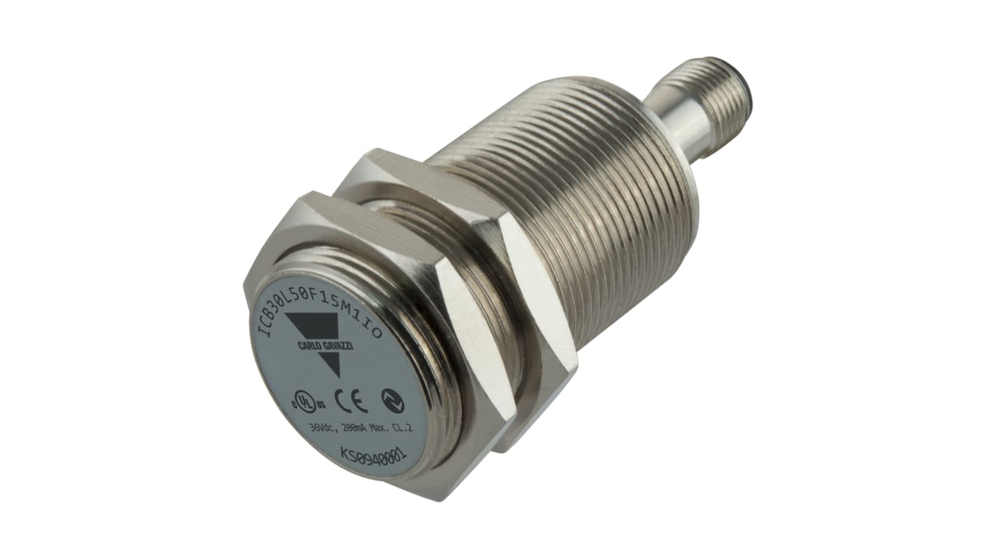 Sensor de proximidad Carlo Gavazzi, M30 x 1.5, alcance 15 mm, salida PNP, interfaz IO-Link, 36 V, IP67