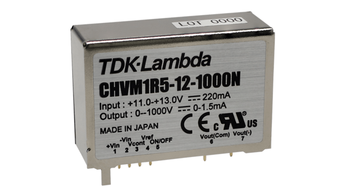 TDK-Lambda DC-DC átalakító, KI: 0 → 1000V dc, 1.5mA / 1.5W, BE: 11 → 13 V dc