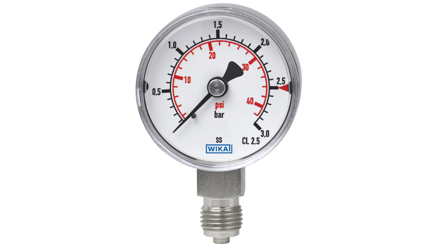 WIKA G 1/4 Analogue Pressure Gauge 0.6bar Bottom Entry, 7076199, -1bar min., 131.11