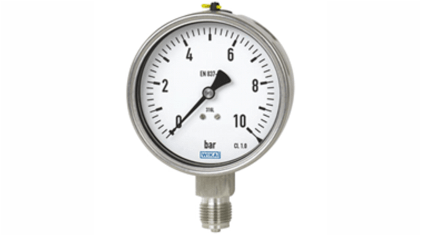 WIKA NPT 1/2 Analogue Pressure Gauge 9bar Bottom Entry, 8487537, -1bar min., 233.50