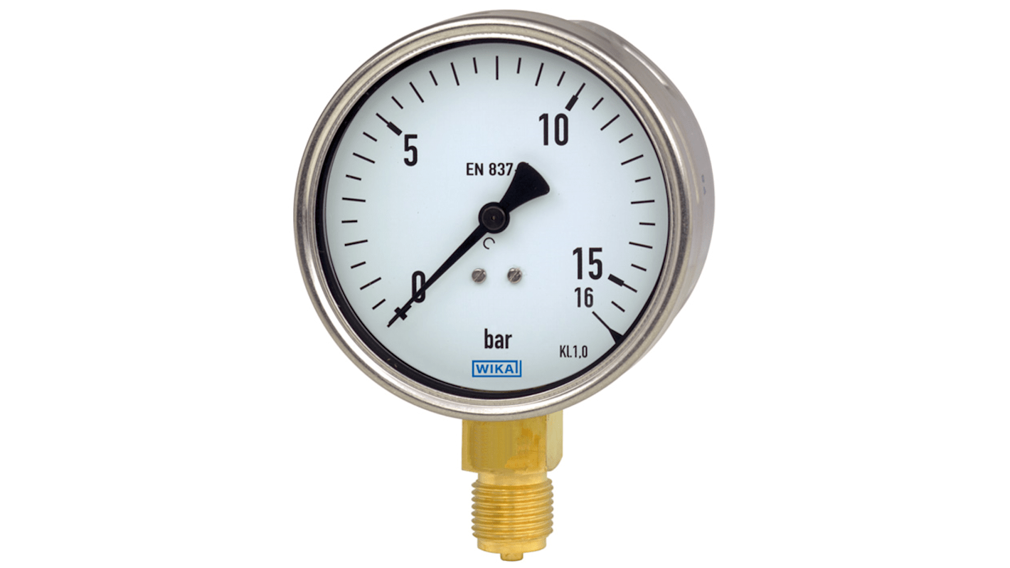 WIKA G 1/2 Analogue Pressure Gauge 60bar Bottom Entry, 9041540, 0bar min., 212.20