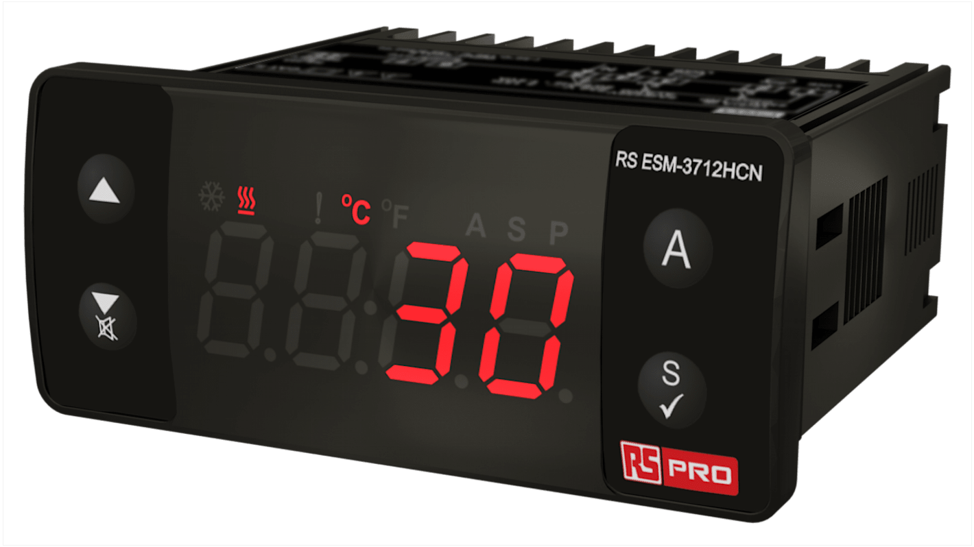 Controlador de temperatura ON/OFF RS PRO, 77 x 35mm, 24 V, 1 entrada Termopar de tipo K, 1 salida Relé