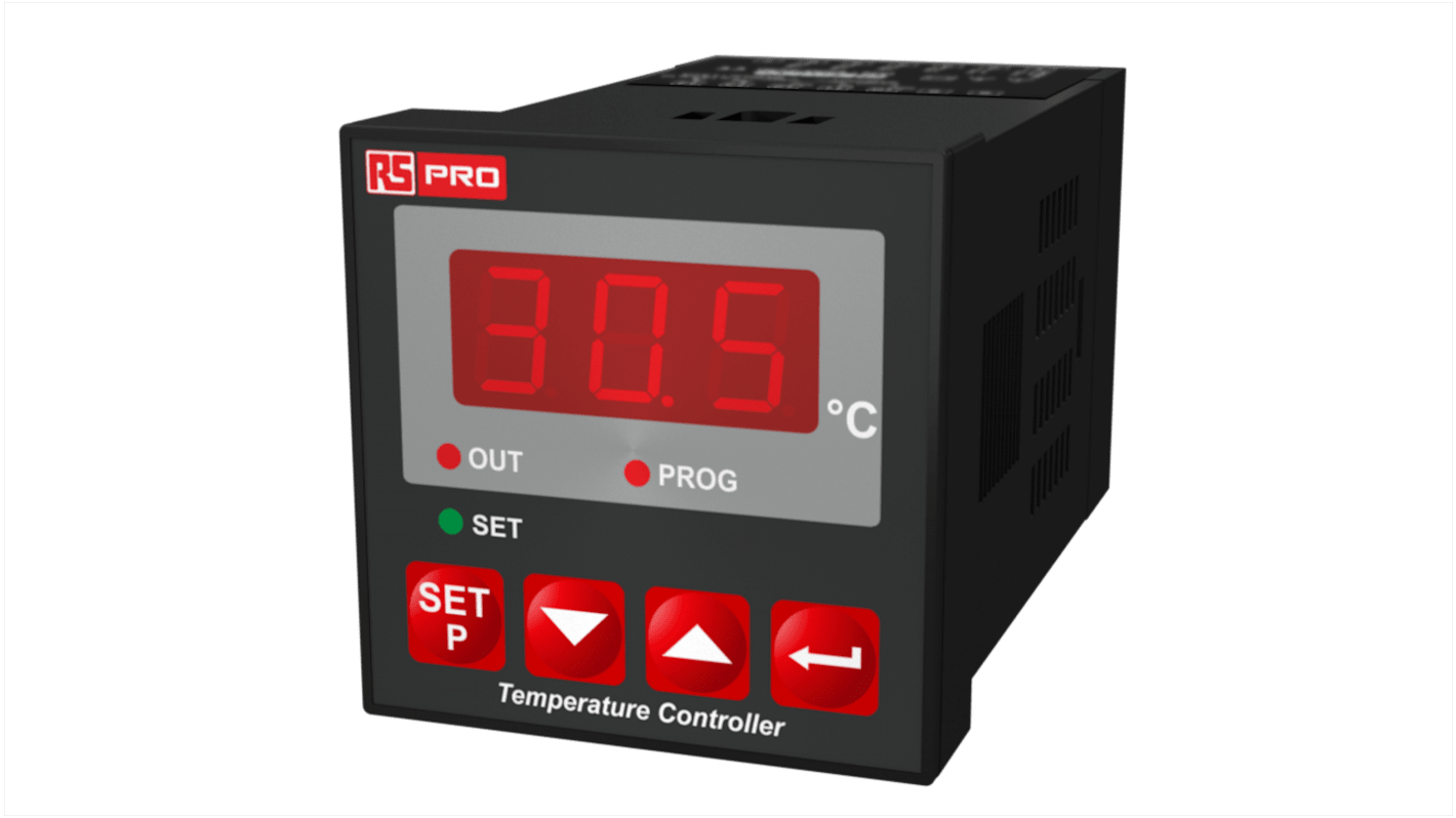 Controlador de temperatura ON/OFF RS PRO, 48 x 48mm, 100 → 240 V., 1 entrada Termopar de tipo K, 1 salida Relé