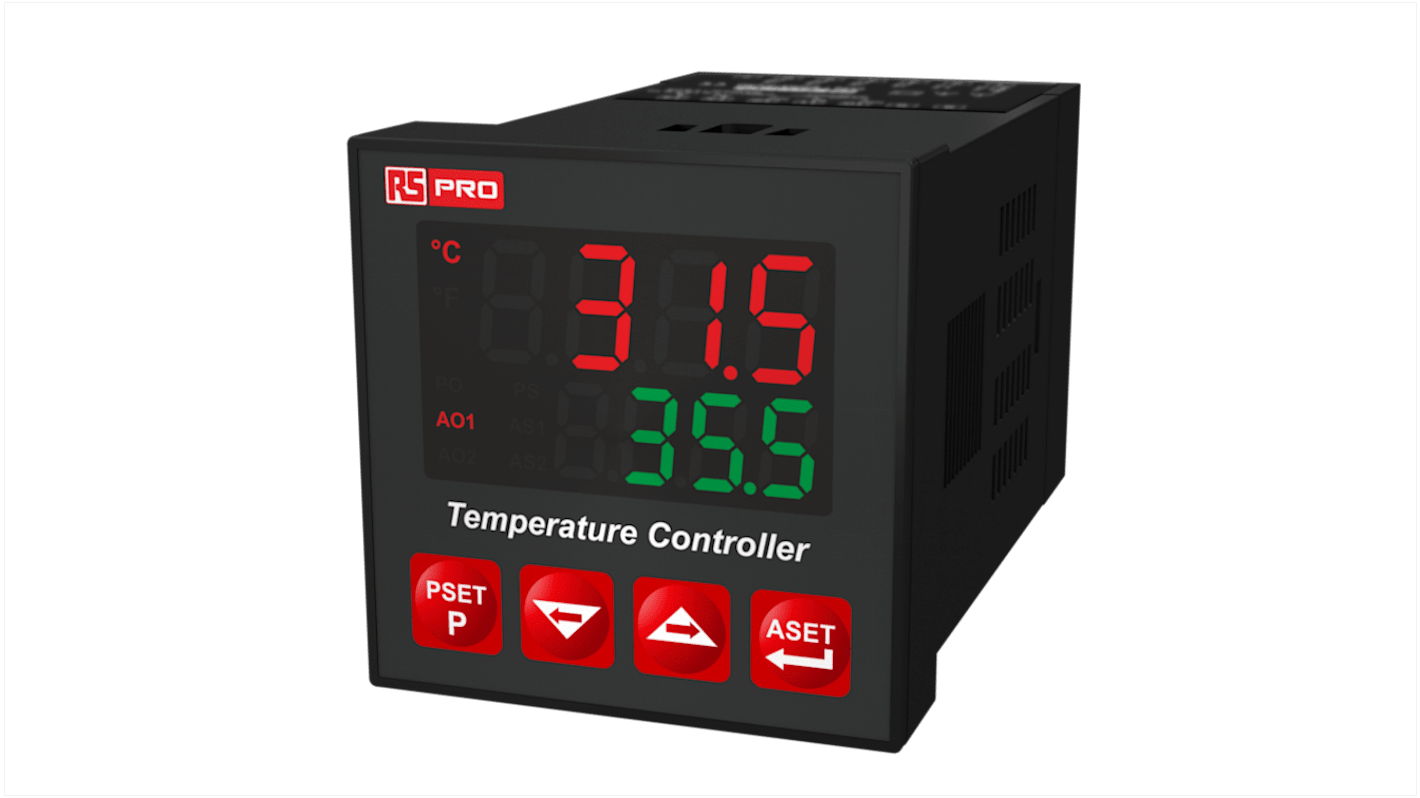 RS PRO Panel Mount PID Temperature Controller 48 x 48mm 2 Input 3 Output Relay SSR 230 V Supply Voltage ON OFF PID
