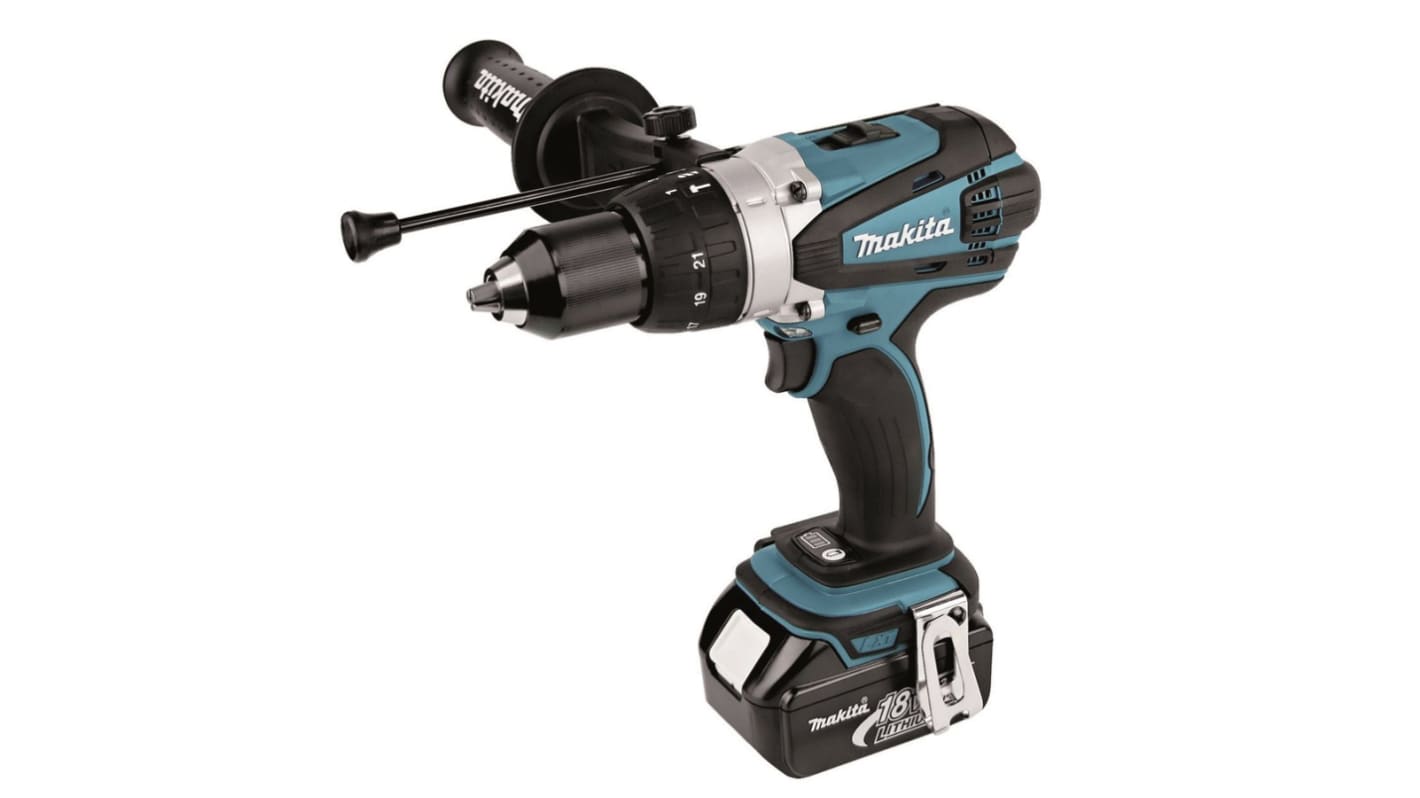 Taladro combinado Makita a batería Li-Ion de 18V 5Ah, DHP458RTJ con 2 baterías