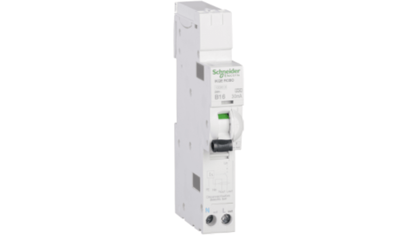 Schneider Electric RCBO, 20A Current Rating, 1P Poles, 30mA Trip Sensitivity, Acti9 Range