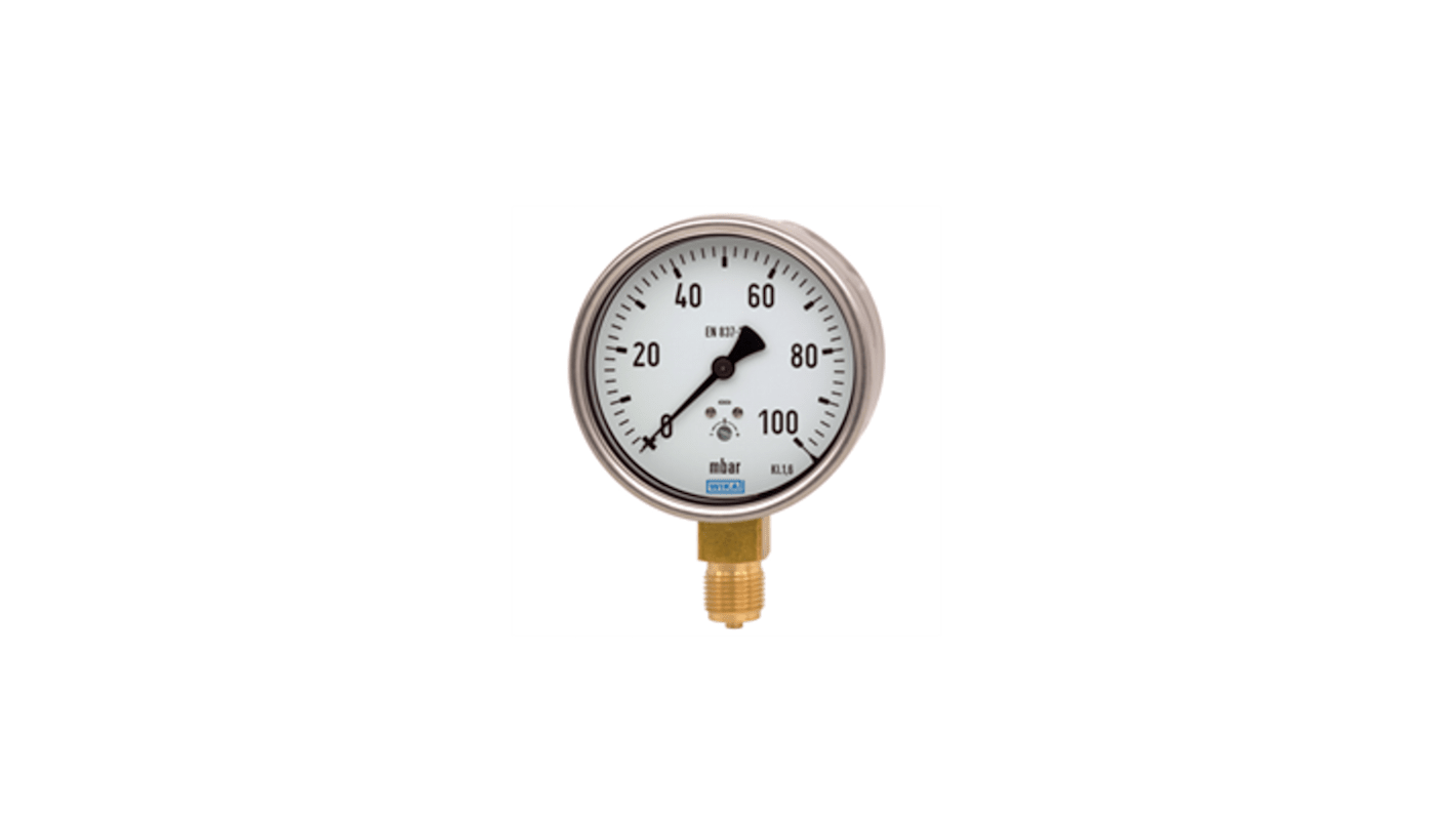 WIKA NPT 1/2 Analogue Pressure Gauge 0.006bar Bottom Entry, 40008126, 0bar min., 612.20