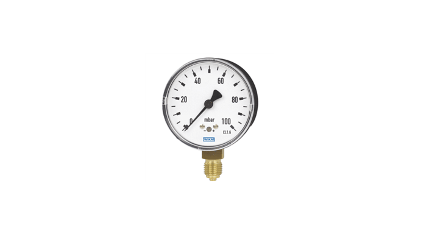 WIKA NPT 1/4 Analogue Pressure Gauge 0bar Bottom Entry, 4441878, -0.4bar min., 611.10