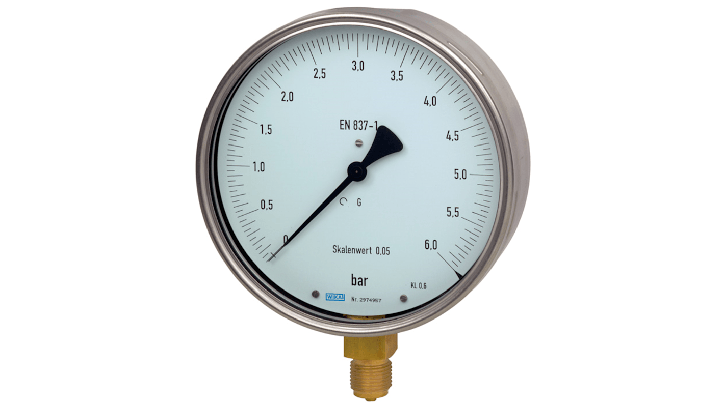 WIKA G 1/2 Analogue Pressure Gauge 40bar Bottom Entry, 9052372, 0bar min., 312.20