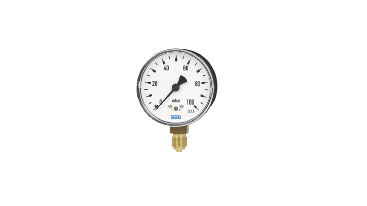 WIKA NPT 1/4 Analogue Pressure Gauge 0.6bar Bottom Entry, 9803764, 0bar