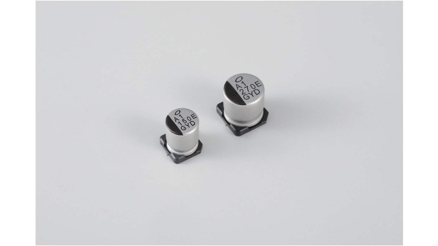 Nichicon, SMD Leitfähiges Polymer-Hybrid  Alu Kondensator, Elko 100μF / 35V dc, Ø 8mm x 10mm, bis 150°C