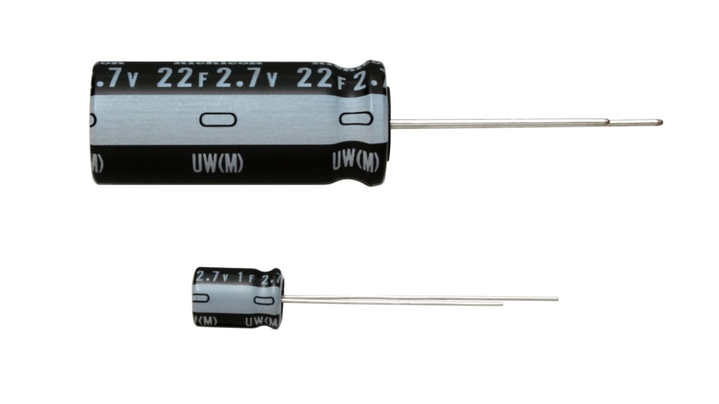 Supercondensador Nichicon, 1F, ± 20%, 2.7V dc, Montaje en orificio pasante