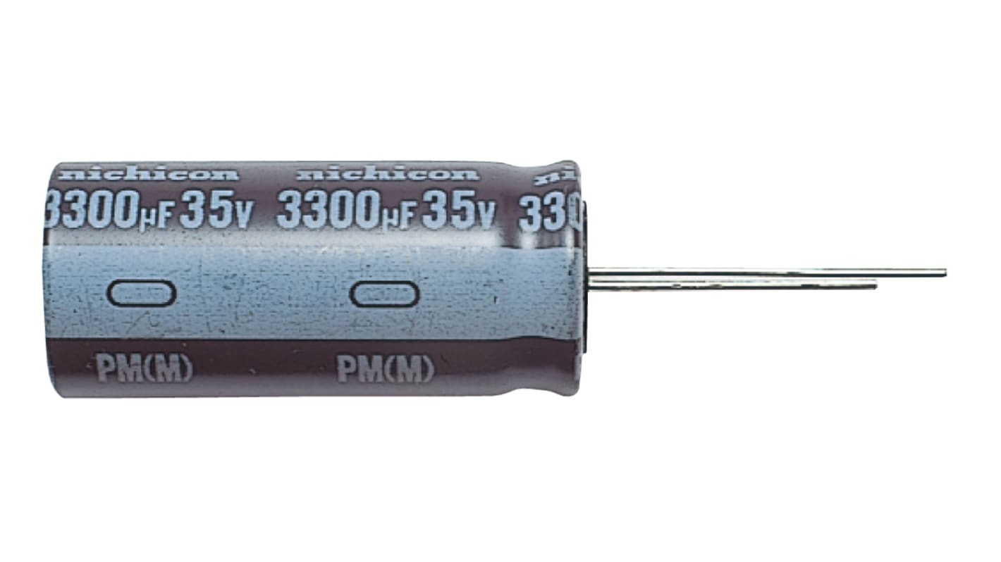 Condensador electrolítico Nichicon serie UPM, 100μF, 35V dc, Radial, Orificio pasante, 8 (Dia.) x 11.5mm, paso 3.5mm