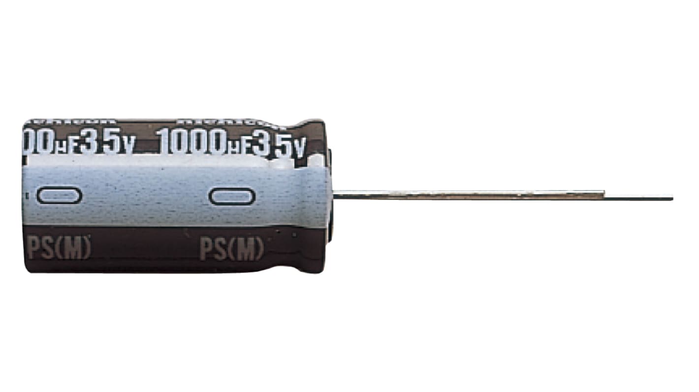Condensador electrolítico Nichicon serie UPS, 470μF, 100V dc, Radial, Orificio pasante, 16 (Dia.) x 31.5mm, paso 7.5mm