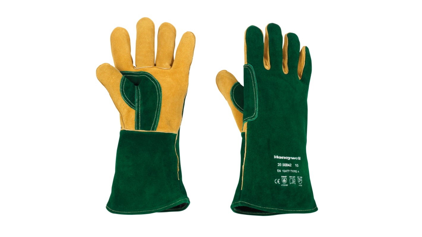 Honeywell Green Leather Gloves, Size 9, Large