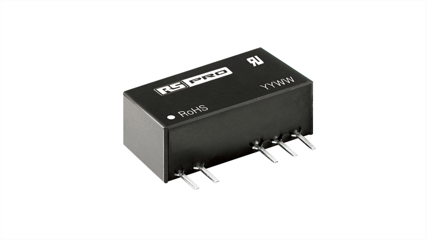 RS PRO DC-DC Converter, ±12V dc/ 42mA Output, 4.5 → 5.5 V dc Input, 1W, PCB Mount, +105°C Max Temp -40°C Min Temp