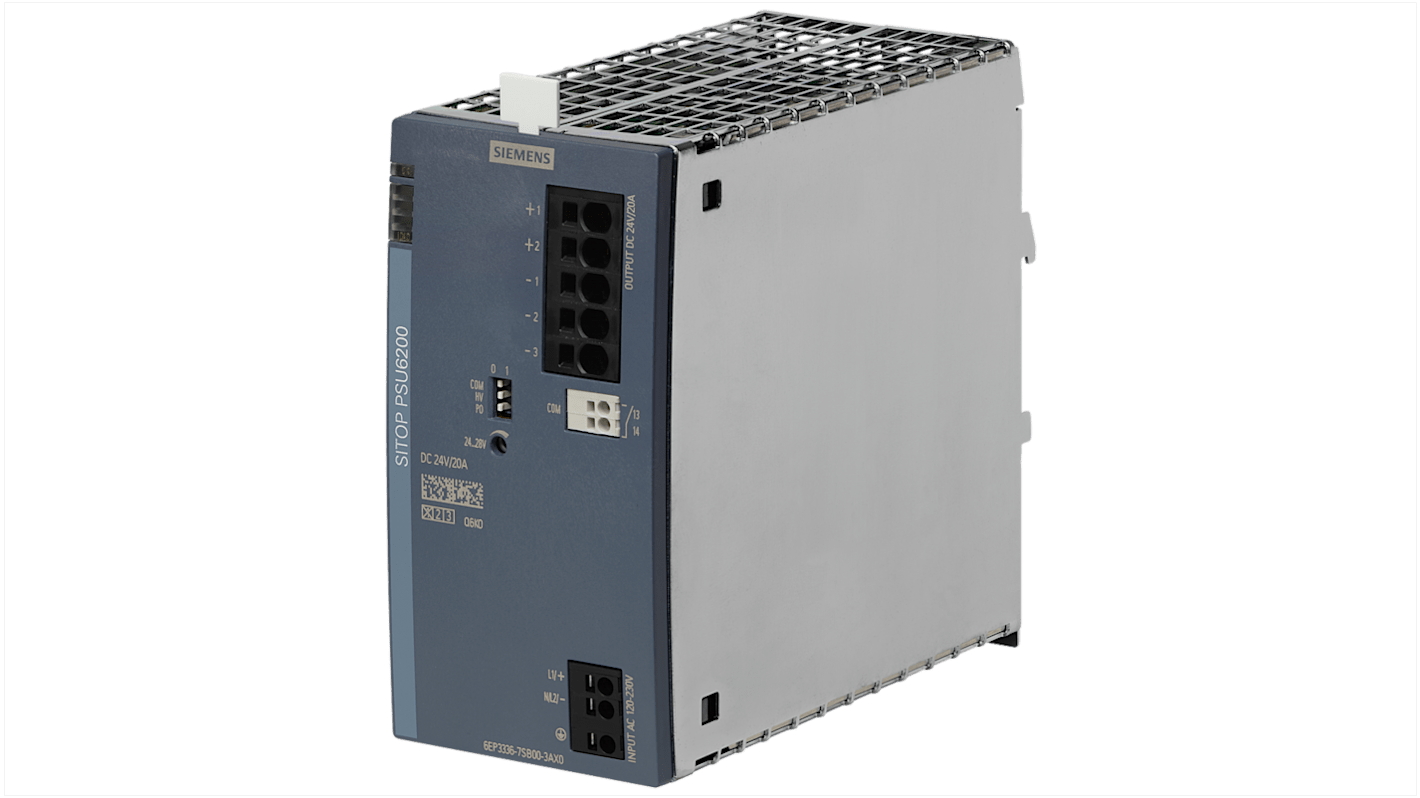 Siemens SITOP PSU6200 Switched Mode DIN Rail Power Supply, 120 → 230V ac ac Input, 24V dc dc Output, 20A Output