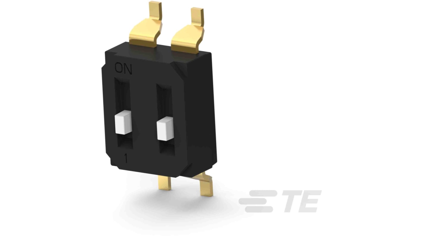 TE Connectivity 2 Way Surface Mount DIP Switch SPST, Raised Actuator